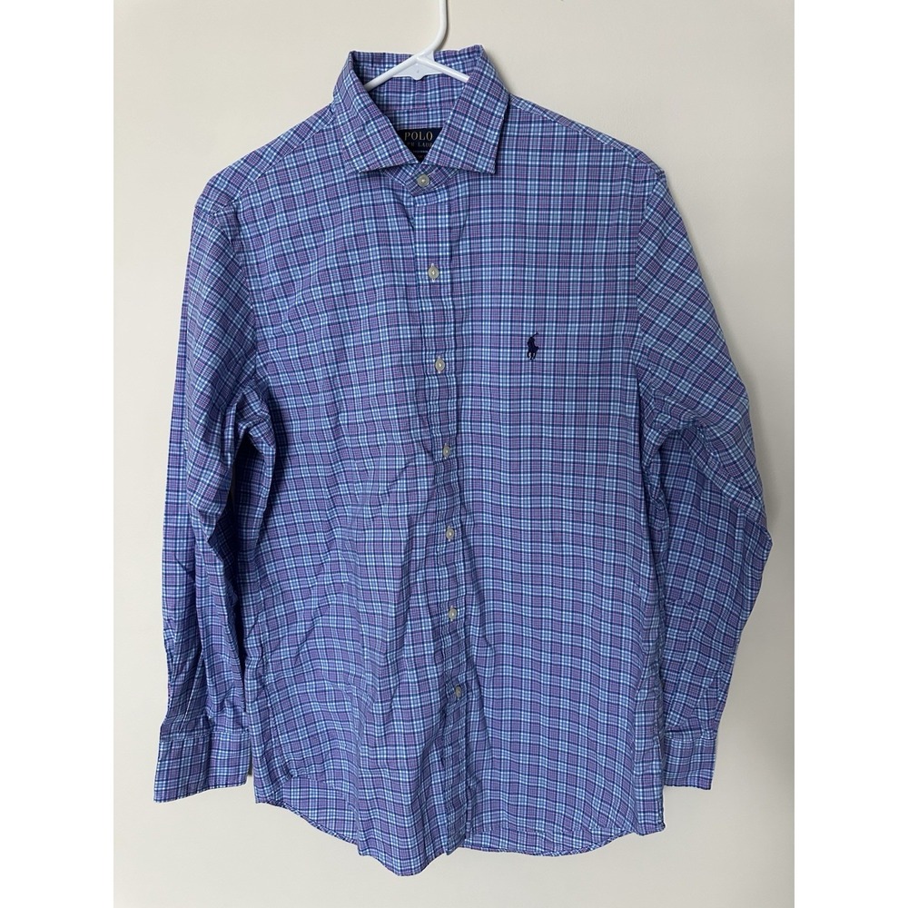 Polo Ralph Lauren Classic Fit Plaid Blue Pink White Cotton Button-Up Shirt M